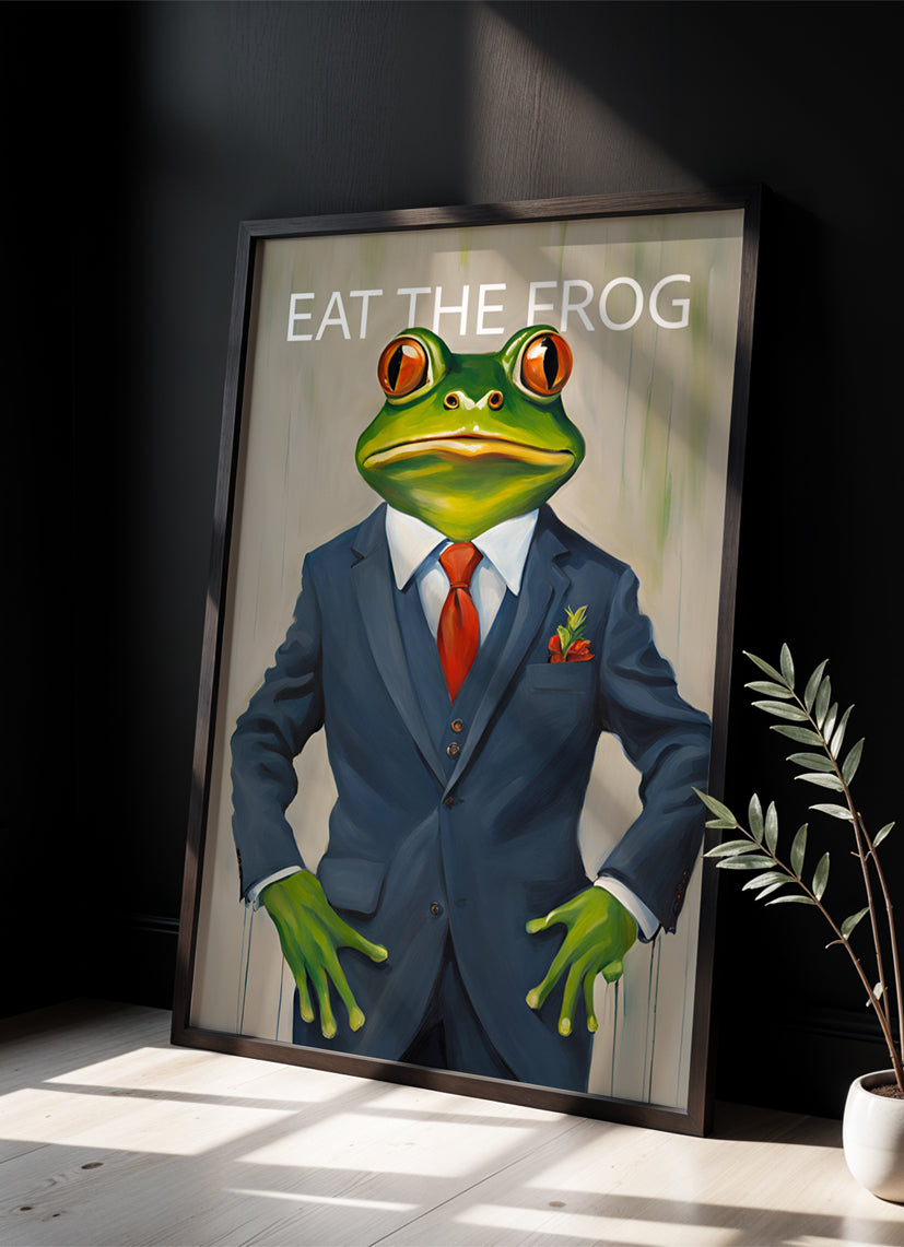 eat the frog - Poster mit Premium-Rahmen