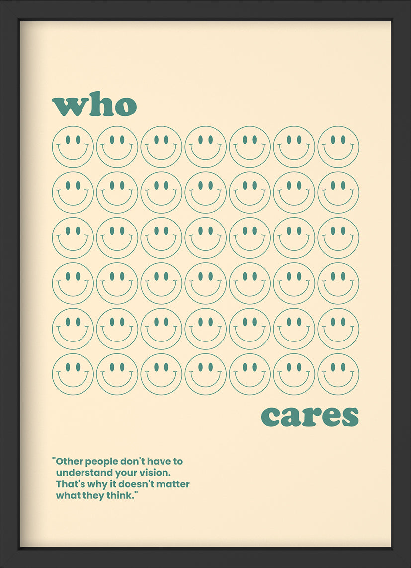 who cares - Poster mit Premium-Rahmen